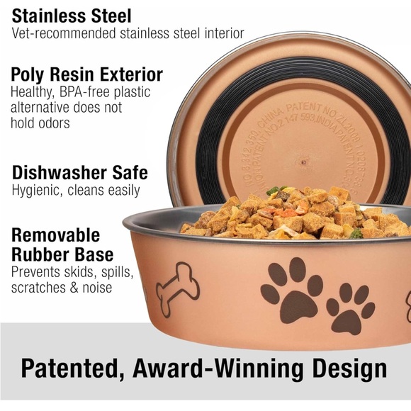 2 Copper Dog Bowl with Paw and Bone Design - Picture 2 of 6